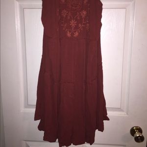 BURNT ORANGE MID LENGTH DRESS WITH EMBROIDERY DEC